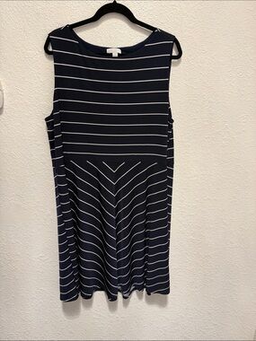 Charter Club Navy and White Striped Sleeveless Fit-and-Flare Dress